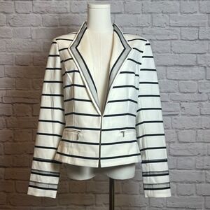 White House Black Market White Stripe Blazer Women's 12 Jacket Workcore Chic